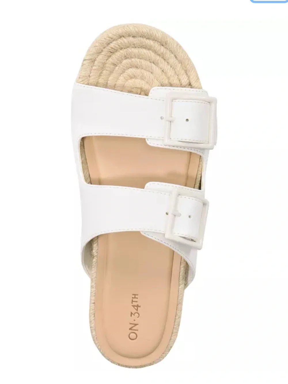 ON 34th Sz.8 Women White Double-Strap Espadrille Slide Sandals